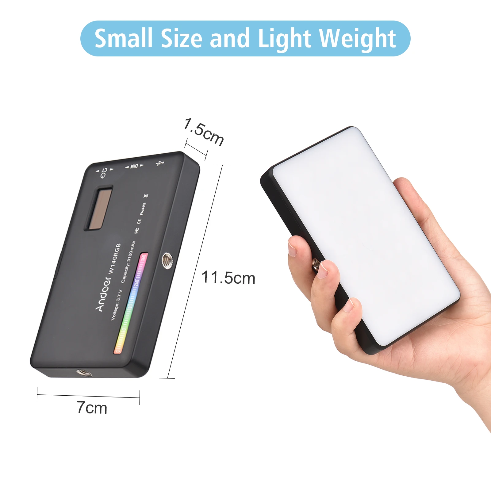 LED Video Light Rechargeable Photography Fill Light CRI95+ 2500K-9000K Dimmable 20 Lighting Effect LCD Display Cold Shoe Adapter