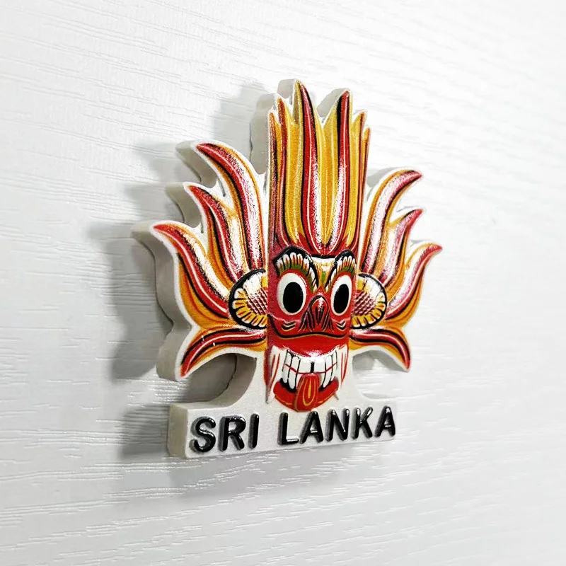 قناع سريلانكي الهندي القديم مغناطيس الثلاجة المغناطيسي تذكارية للسفر ثقافي ومبتكرة للمنزل ثلاثي الأبعاد عنصر ديكور #3