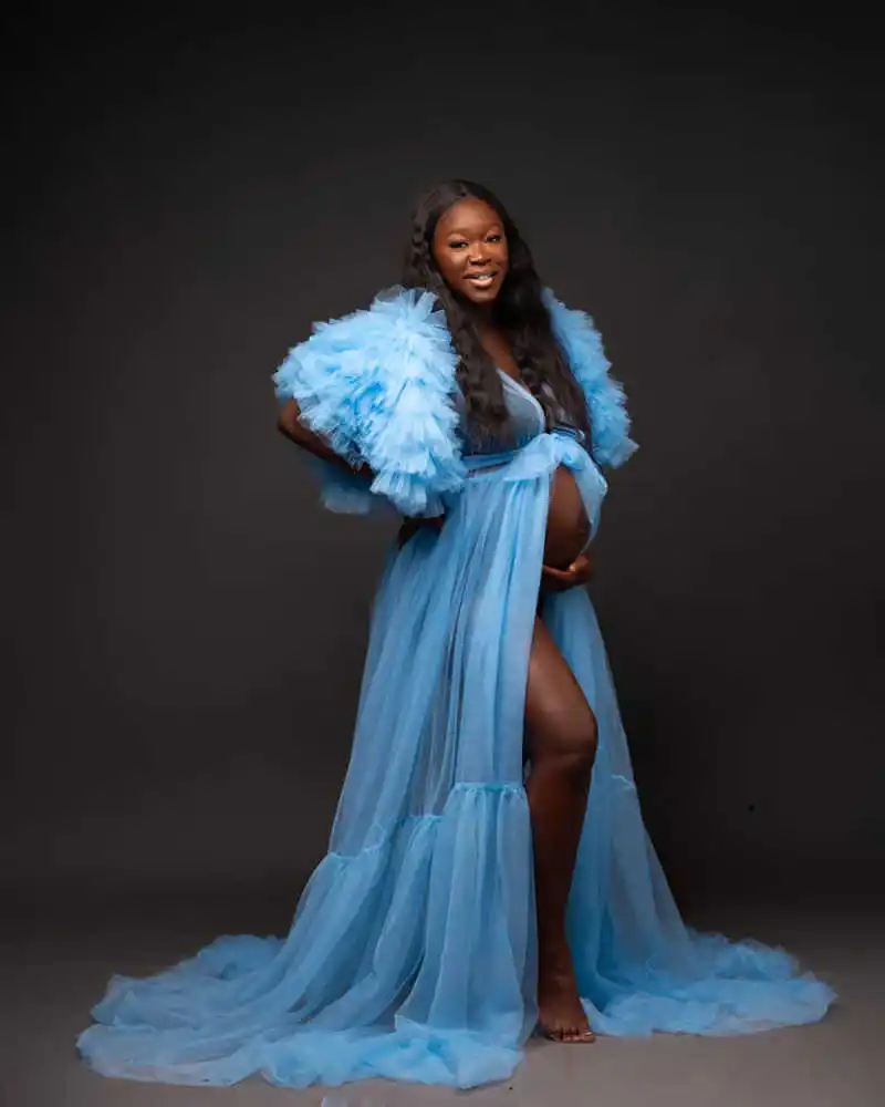 Maternity Dresses for Photoshoot Fluffy Tulle Pregnancy Women Gown Front Split Wedding Evening Dress Bridal Sleepwear Nightwear