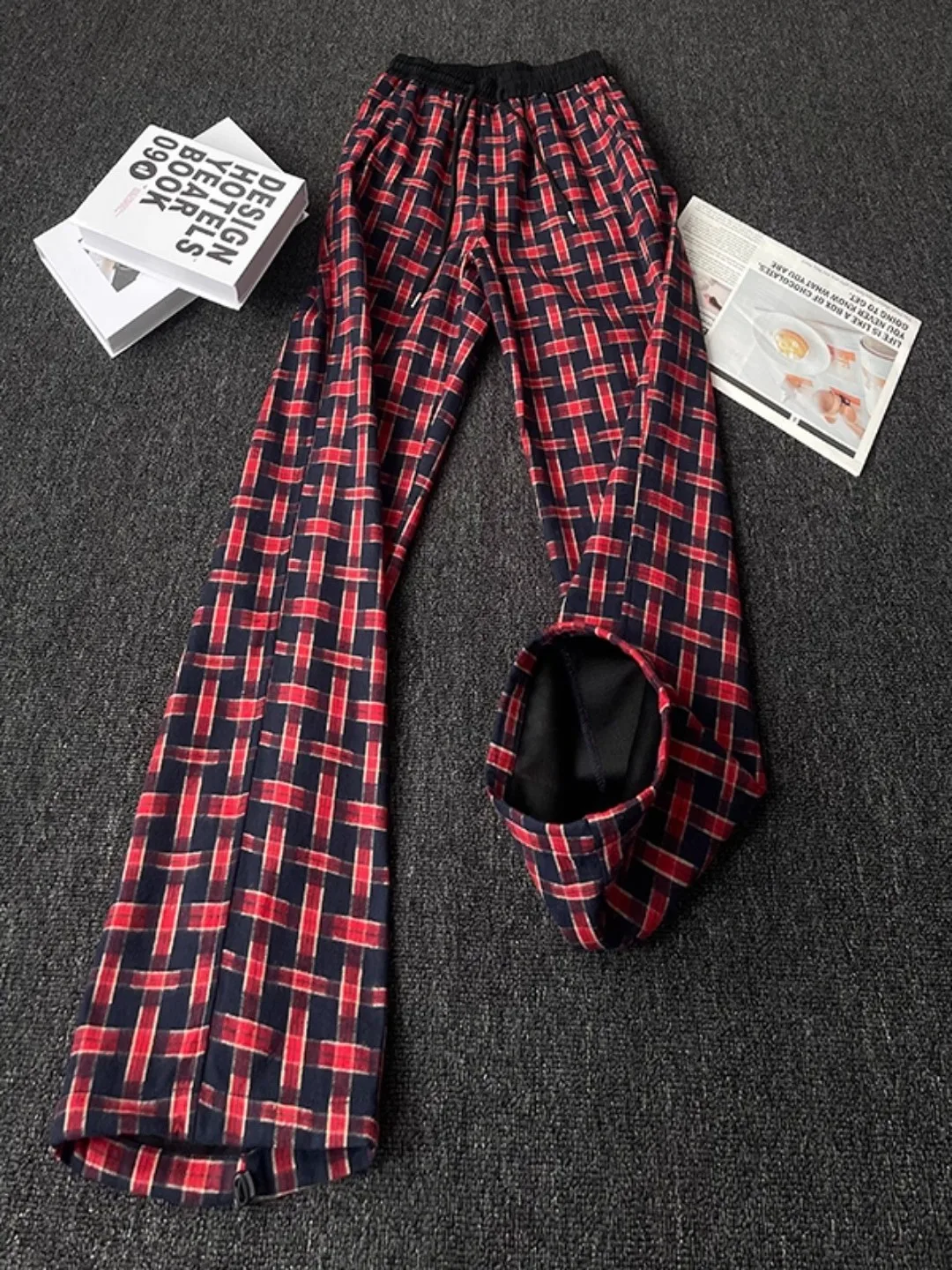 

Американские брюки в клетку прямого кроя для мужчин и женщин, осенние, с двойным поясом, широкие, в стиле Cleanfit, повседневные