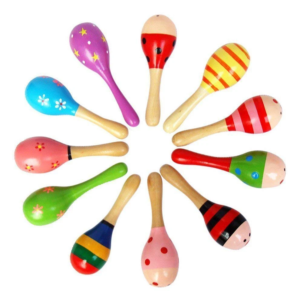 

10 PCS Wooden Wood Maraca Rattles Shaker Percussion Kids Musical Toy Favour, Maracas 10, 36 months up