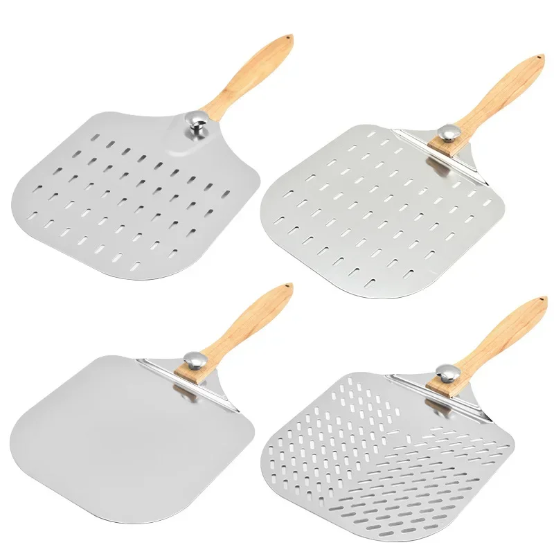 Perforated Aluminum Pizza Peel with Detachable Rubber Wood Handle – Lightweight Pizza Shovel for Easy Transfer