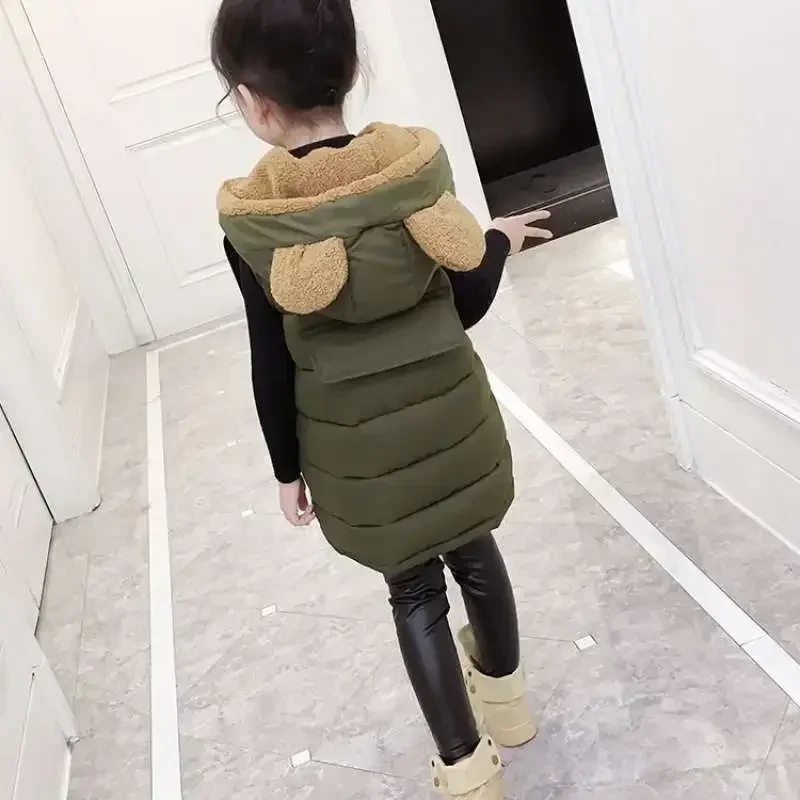 Winter Girls Cartoon Shower Hooded Warm Fleece Lined Long Zip Vest Children Waistcoats School Kids Outfit Tops For 3-14 Years image 6