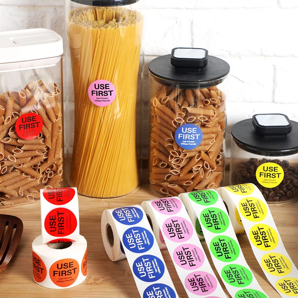 

3 Rolls Inventory Control Labels Neon Food Stickers for Containers Round Pantry Organizing Use First Stickers Safe Coated Paper