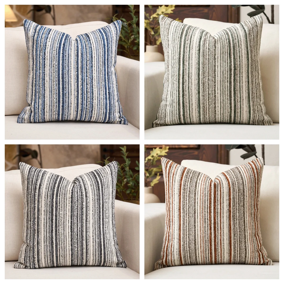 1pc Boho Striped Throw Pillow Cover, 2D Double-Sided Print Soft Polyester Cushion Case for Home Sofa Bedroom Car Decor