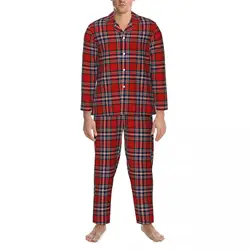 Pijamas Retro a cuadros para hombre, ropa de dormir de ocio, conjunto de 2 piezas Retro rojo y negro, traje de Casa de gran tamaño Kawaii de manga larga