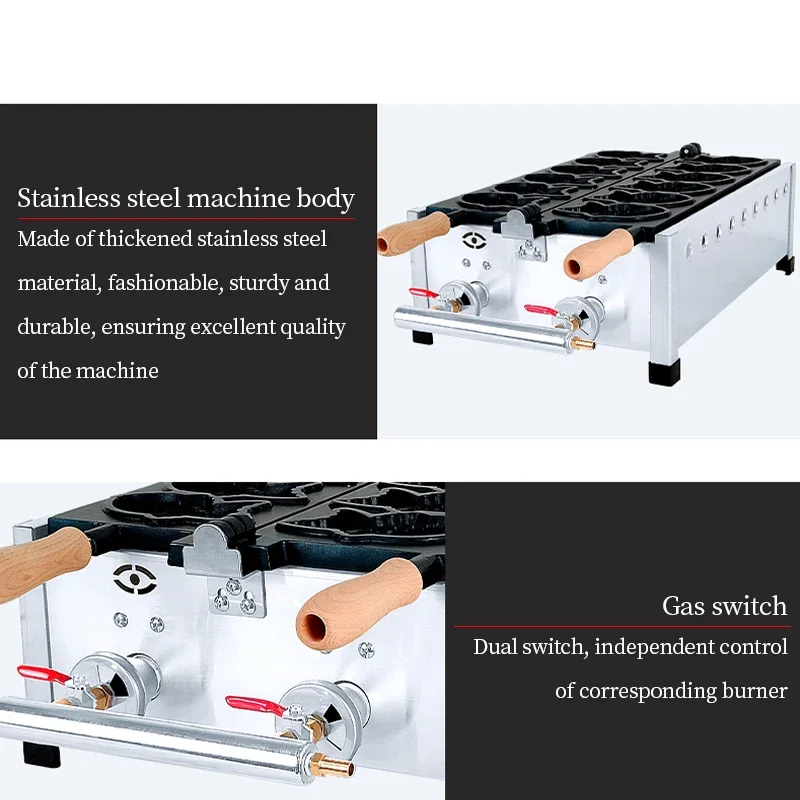 Commercial Gas Small Fish Cake Machine Fish Shaped Bread Baking Double Sided Stove Non Stick Taiyaki Muffin Cake Machine