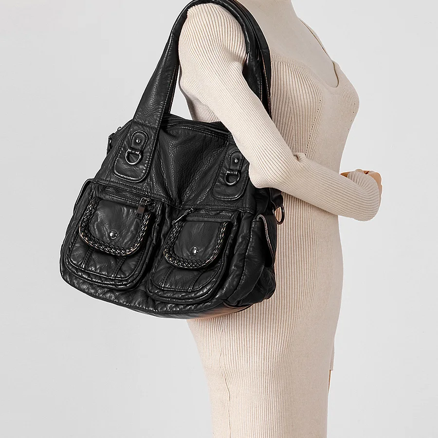 Vinrage متعددة جيب سعة كبيرة حقائب كتف المرأة الفاخرة لينة غسلها بولي Leather حقيبة جلدية كروسبودي فاسق حقائب اليد الكبيرة 2025 #1