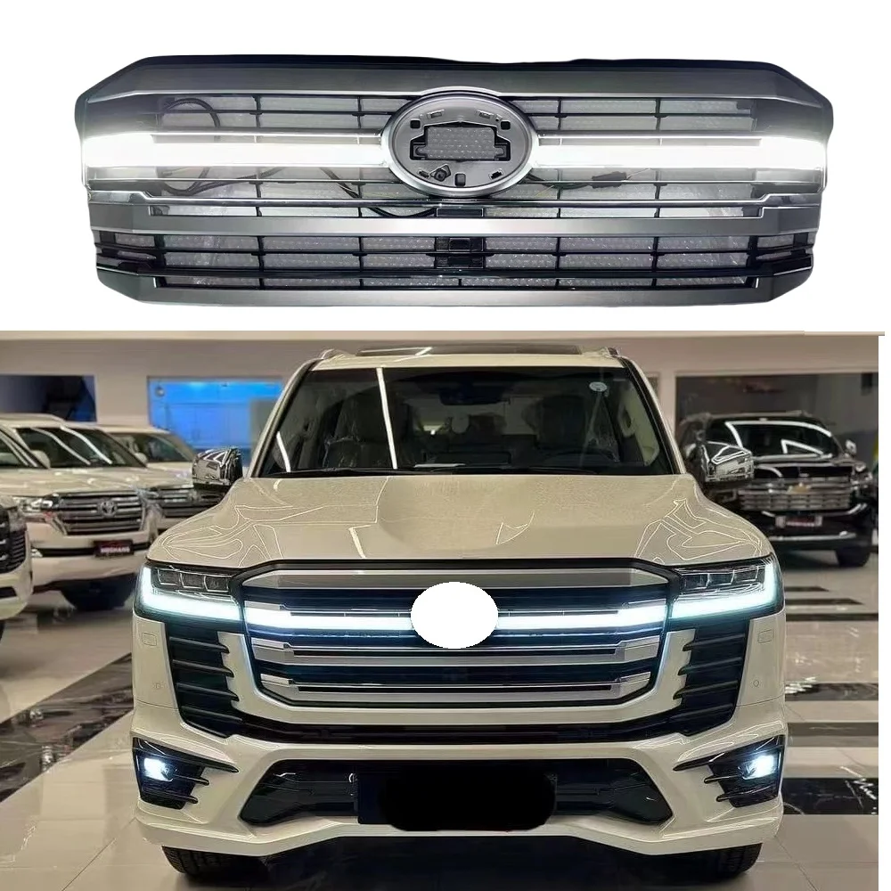 

Передние гоночные грили Pop Auto Grill для Landcruiser LC300 2023 2024 2025, решетка из АБС-пластика со светодиодной подсветкой, автоаксессуары