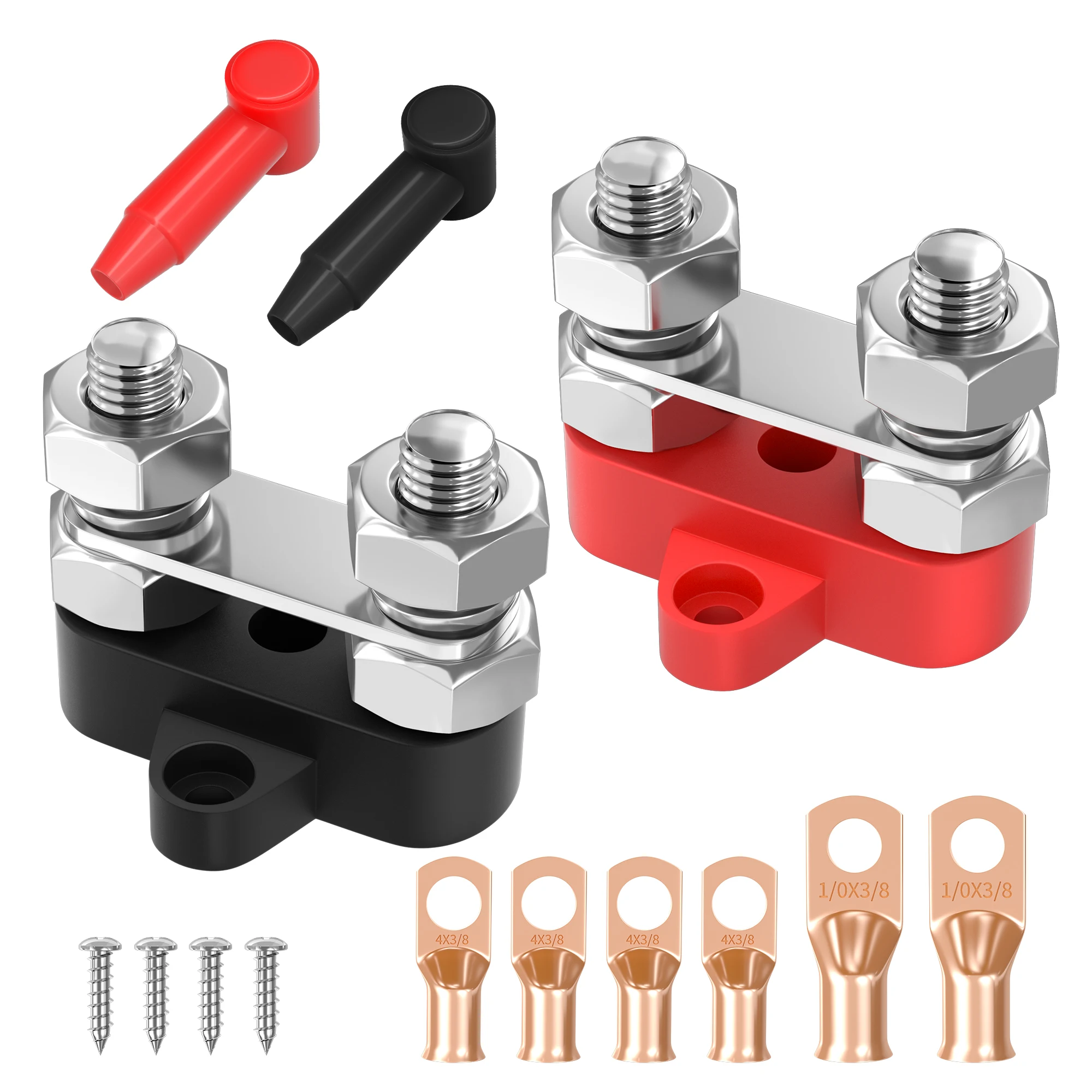 

Bus Bar 12V 250A Power Distribution Block Dual 3/8" Studs Marine Battery Bus Bar Junction Block for Automotive Car Boat