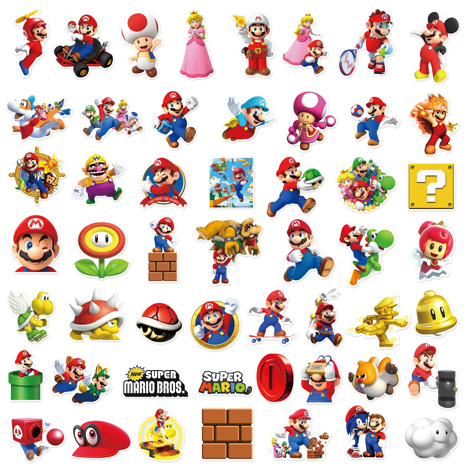 100Pcs Super Mario Bros Stickers Kawaii Luigi Yoshi Skateboard Bicycle Guitar Laptop Waterproof Stiker Anime Stickers Graffiti