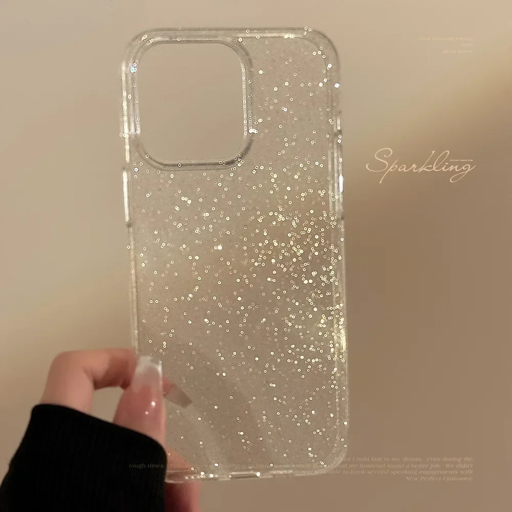 Fairy glitter shiny Minimalism transparent Phone Case For iPhone 16 15 14 13 12 Pro Max 16Plus Case Cute Shockproof Soft Cover