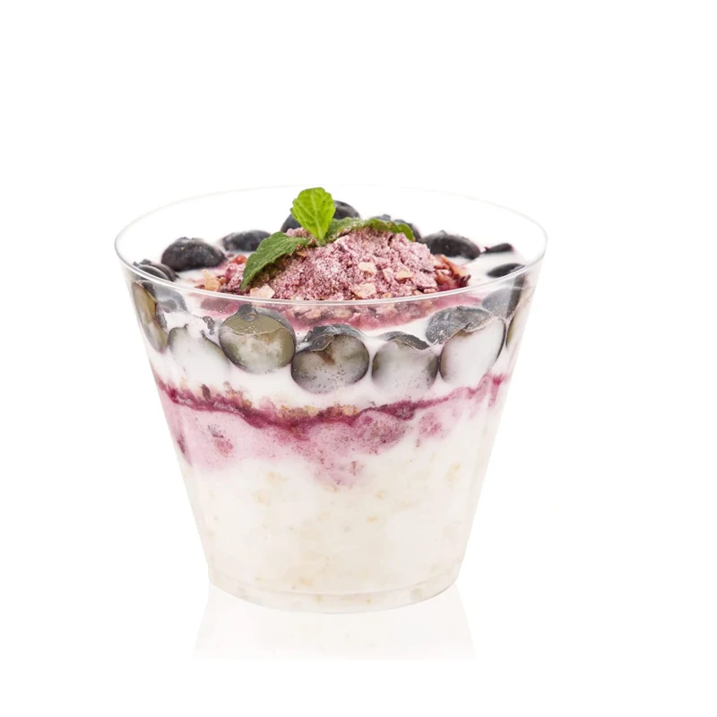 

25pcs 180ml Plastic Dessert Cups Portion Glitter Trapezoidal Appetizer Cup Mini Food Container for Christmas Party