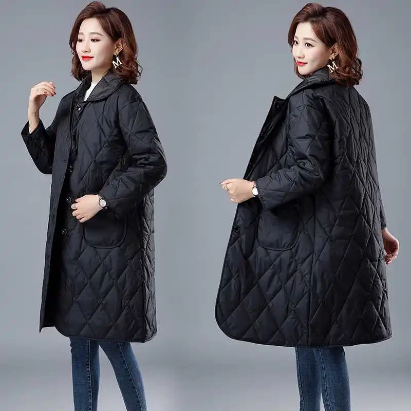 Women Parkas Coats Solid Jackets Pocket Turn Down Collar Long Sleeves Long Y2k Loose Single Breasted Casual 2025 Winter Autumn