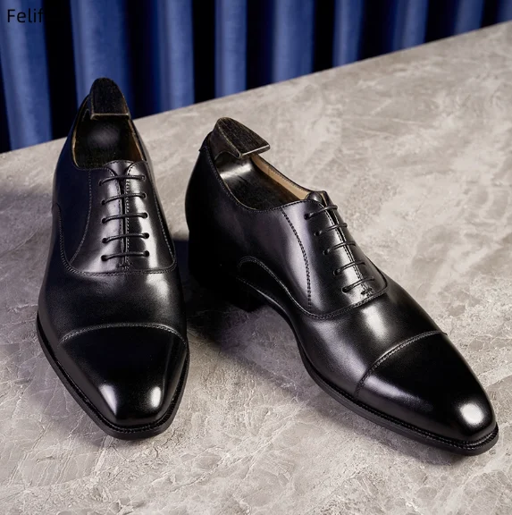 

Men's Classic Lace-Up Cow Genuine Leather Luxury Office Shoes Black Pointed Toe Wedding Party Formal Dress Footwear for Men