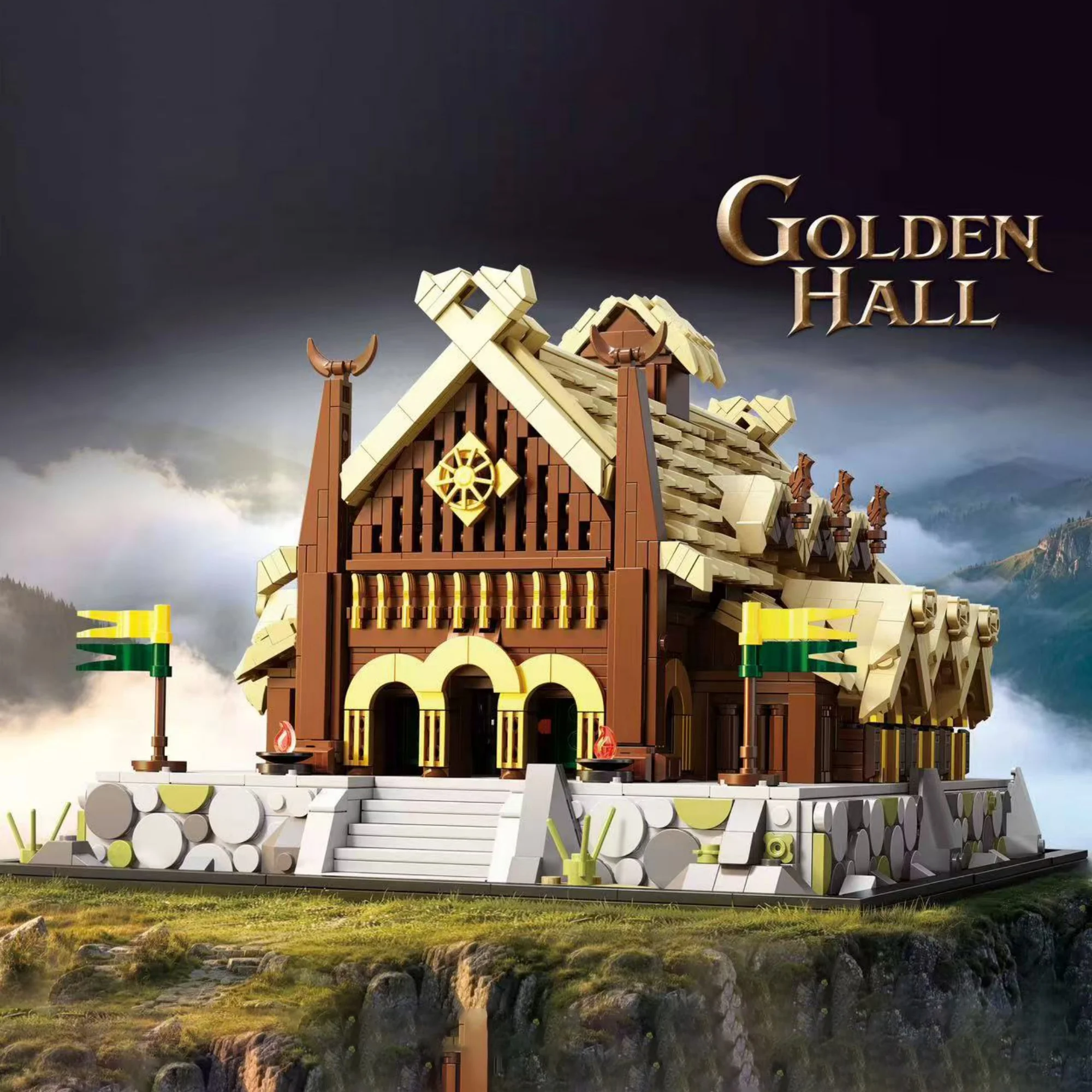 2321pcs Golden Hall Building Blocks Street View Lord Rings Architecture Modular Construction Model Bricks Toys for Adults Gifts