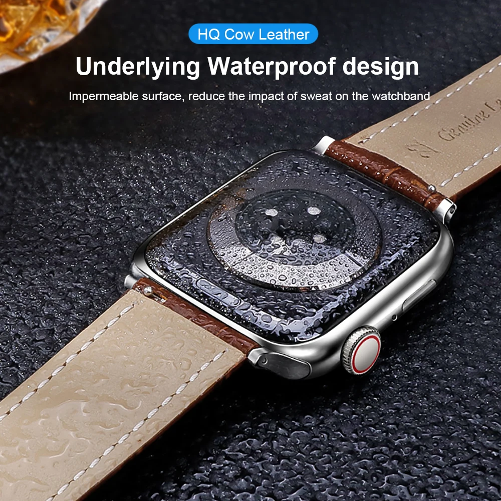Butterfly Buckle Genuine Leather Strap For Apple Watch Band Ultra 8 7 6 SE 5 4 Watchband For iWatch 49mm 45mm 41mm 44mm 38 40mm