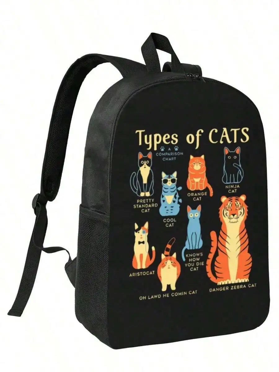 Spacious Cat Print Backpack For Travel Outdoor Activities Waterproof