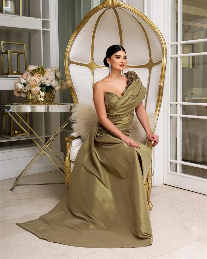 فساتين سهرة عربية سعودية مثيرة حسب الطلب زهور ثلاثية الأبعاد رداء حفلات رسمي للنساء بكتف واحد فساتين حفلات طويلة civil