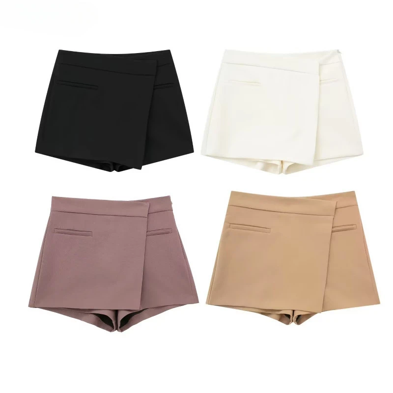 

New High Waisted Slim Fit Asymmetrical Design Textured Skirt Shorts