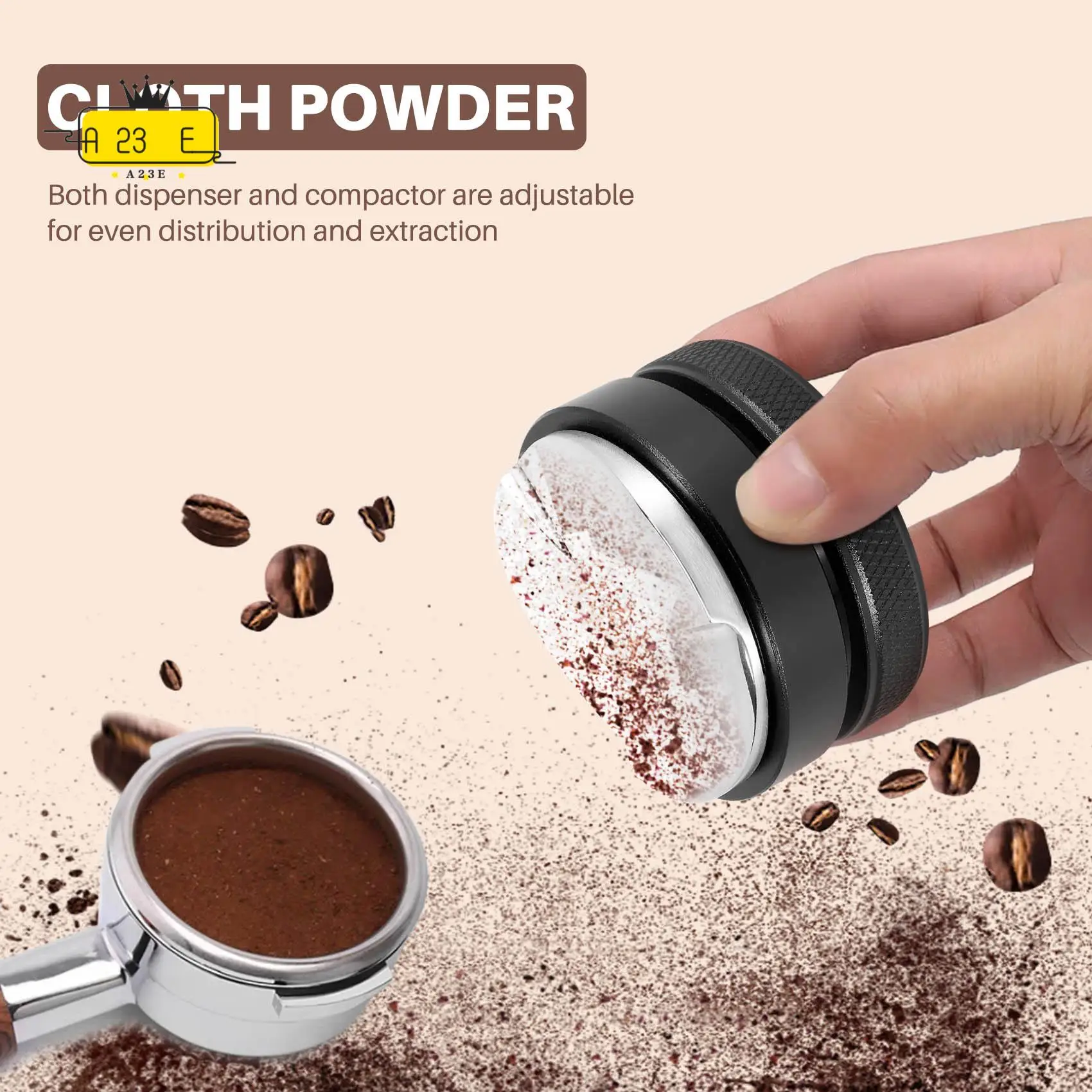 

A23E-Espresso 304 Stainless Steel Coffee Distributor Leveler Tool Coffee Tamper With Three Angled Slopes