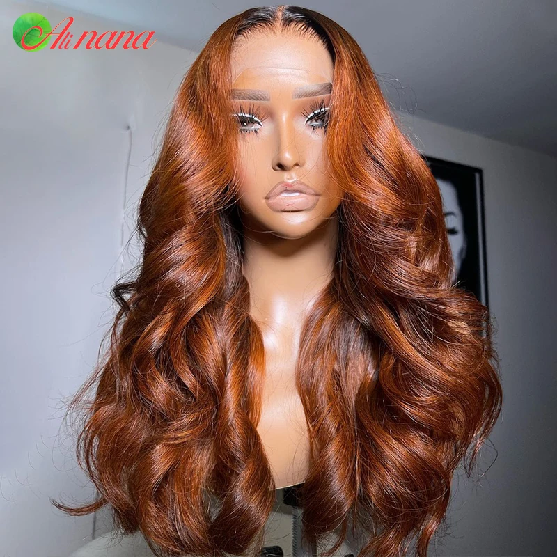 HD 13x6 Lace Front Wig 12A Body Wave Ombre Orange Ginger Brown Colored Pre-Plucked 13x4 Lace Frontal Human Hair Wigs For Women