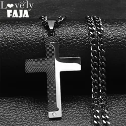 Goth Stainless Steel Cross Pendant Necklace Biker Men Punk Black Silver Color Crucifixion Crystal Necklace Hip Hop Jewelry N6337