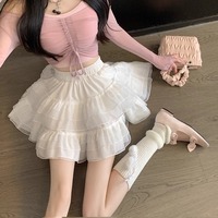 Spring Summer New Style Women's A- Line Mini Skirt Fairy Tale White Lace Tulle Puffy Skirt Ballet Fresh Sweet Girl's Skirt