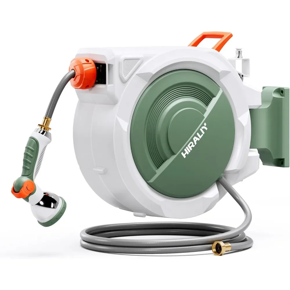 

Retractable Garden Hose Reel 1/2'' x 100 ft + 6 ft, Super Heavy Duty, Any Length Lock, Automatic Rewind, Wall Mounted and 180°