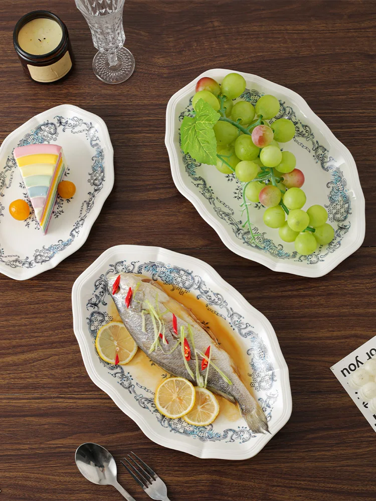 

Ele Blue Flower Cerc Dim Sum Plate Fi Steng Di Oval ape Китайская многофункциональная посуда Diware