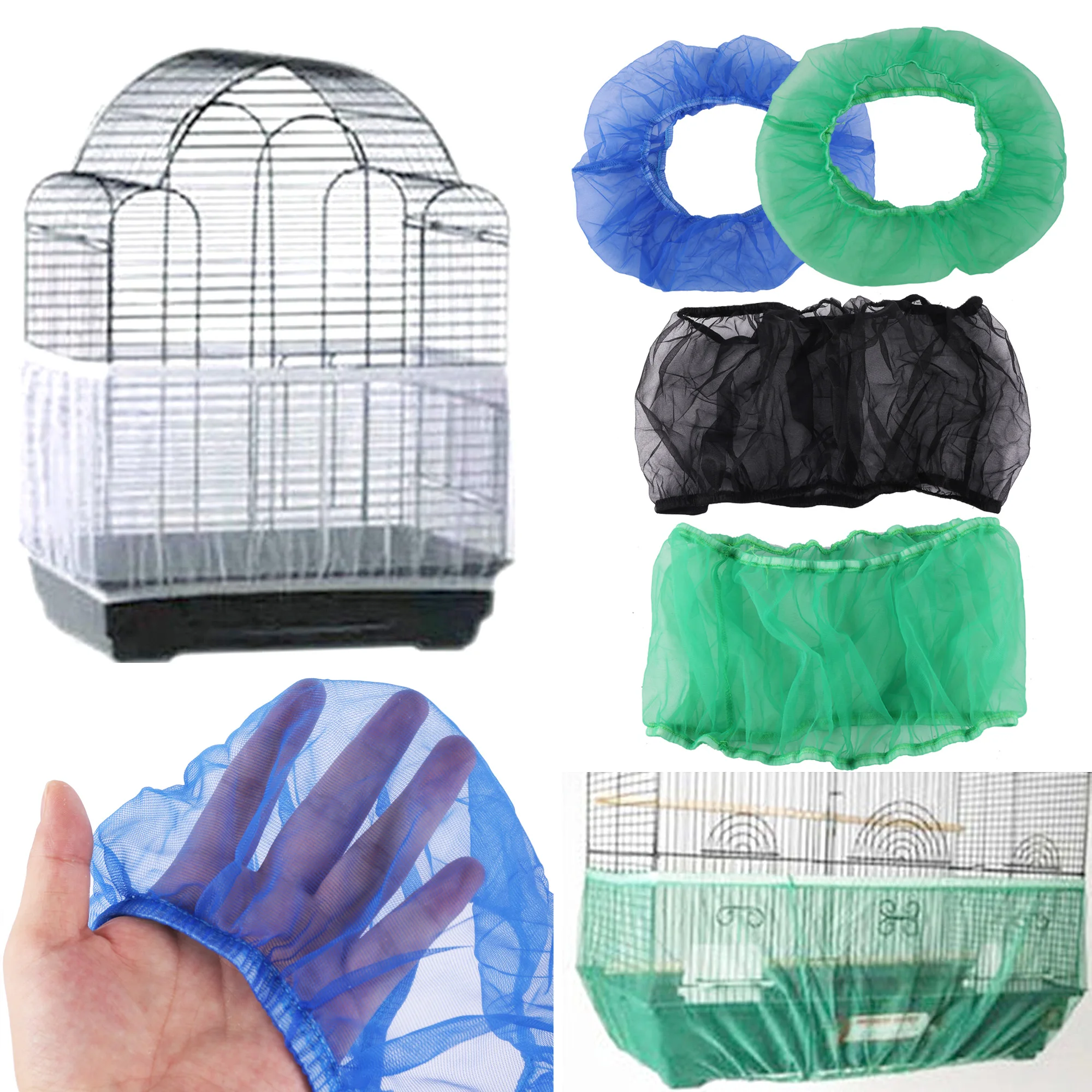 Easy Cleaning Bird Cage Covers Mesh Seed Catcher Guard Bird Cage Net Shell Skirt Dust-proof Airy Mesh Parrot Cage Cover 1 Pc