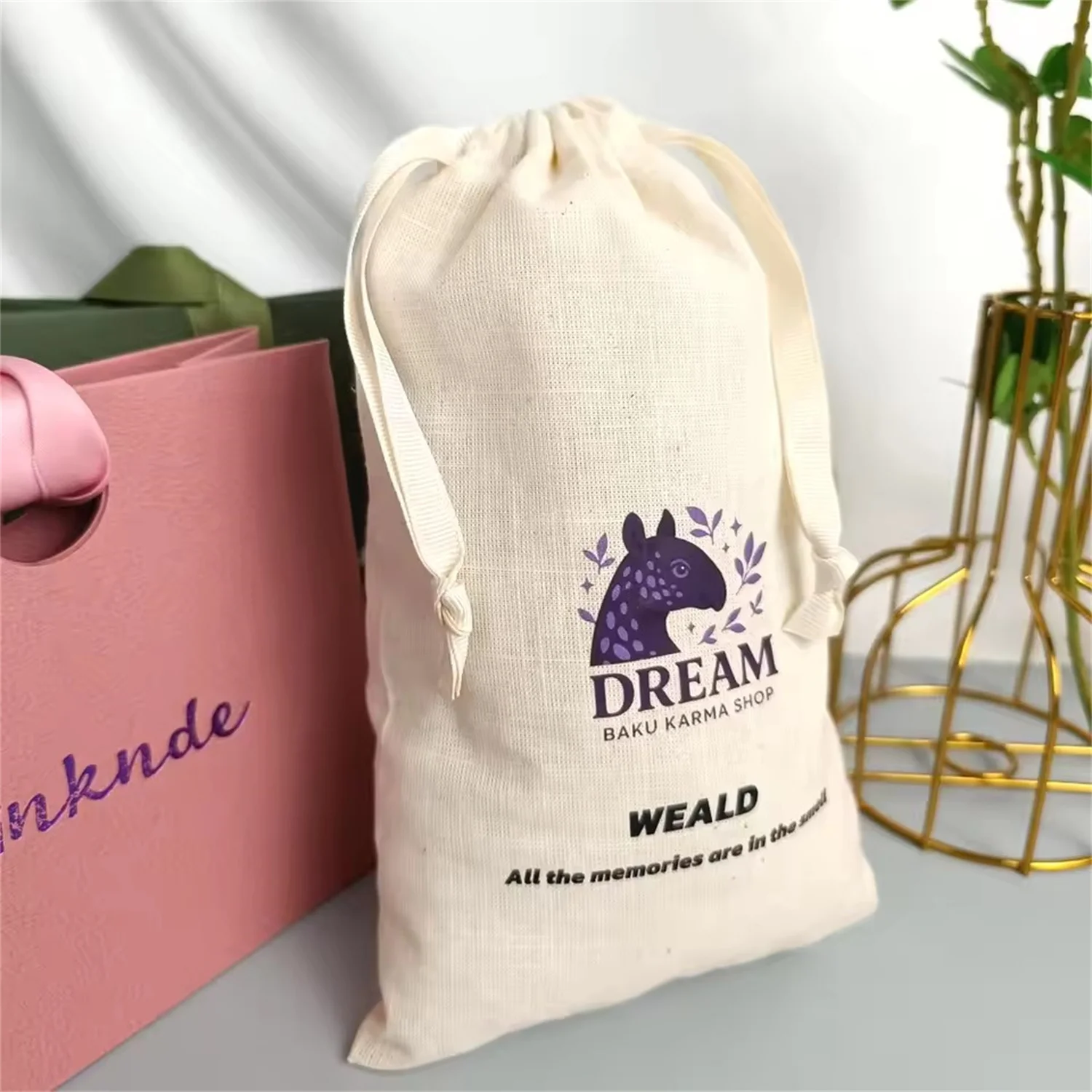 

Custom Logo Natural Cotton Bags 4x6inch Packaging Jewelry Drawstring Pouches Personalized Dustproof Wedding Festival Gift Bag