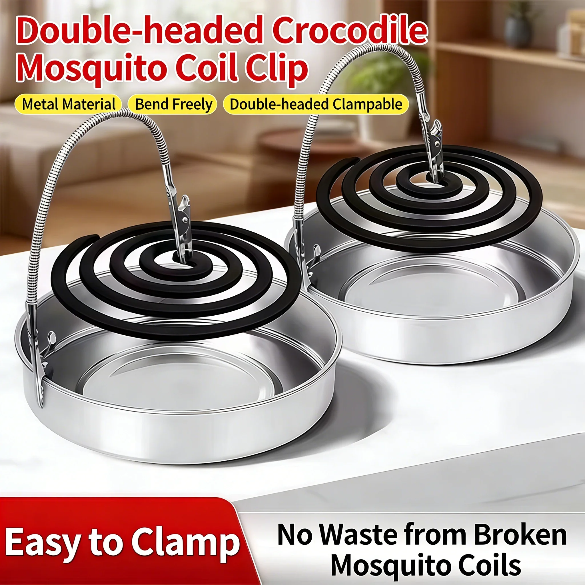 Dual-Head Stainless Steel Alligator Clip Incense & Mosquito Coil Holder - Versatile Stand for Home, Camping & Craft