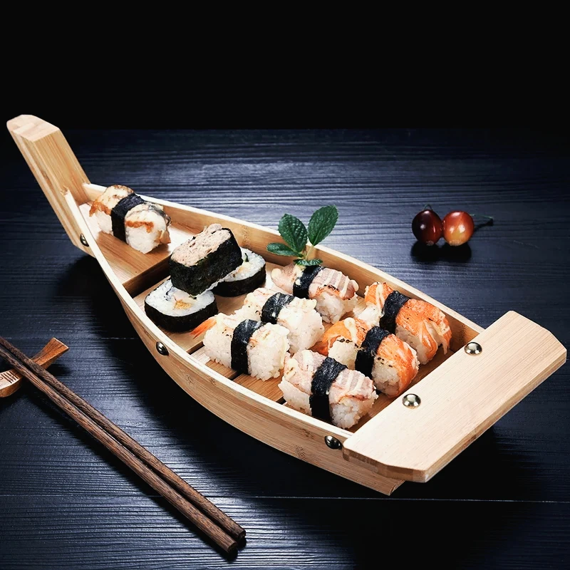 

Japanese Cuisine Sushi Boats Bamboo Wood Handmade Ship Sashimi Assorted Cold Dishes Tableware Bar Supplies and Food