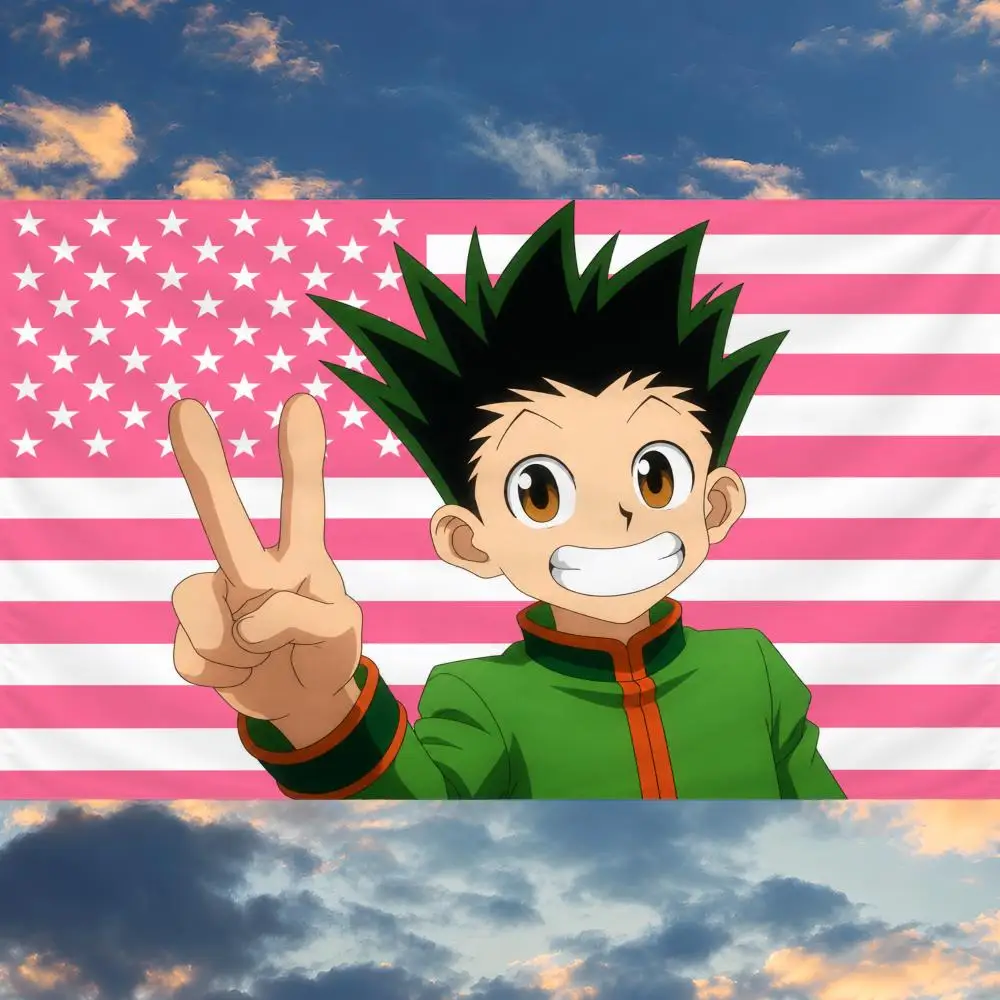 Anime Gon Freecss Hunter x Hunter Killua Flags Banner Wall Hanging Decor Personality For Party Bedroom Outdoor Hogar Bedside