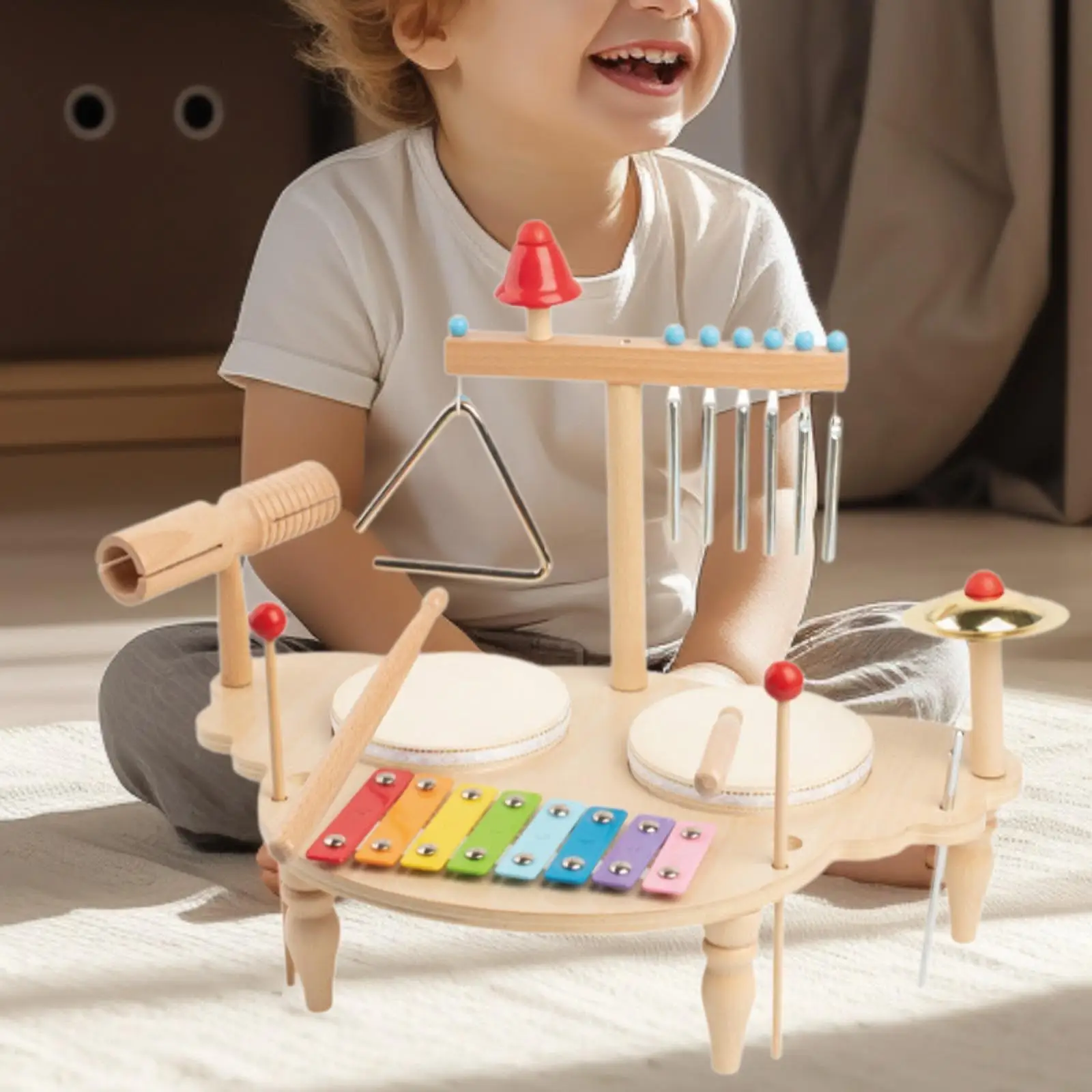 เครื่องดนตรีไม้เด็กกลองชุดเครื่องดนตรี Montessori สําหรับอายุ 3 4 5 6 ปี