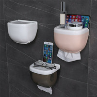 1PCS Wall Mounted Mobile Phone Rack Paper Towel Box Waterproof Toilet Roll Paper Holder Storage Shelf Paper Box