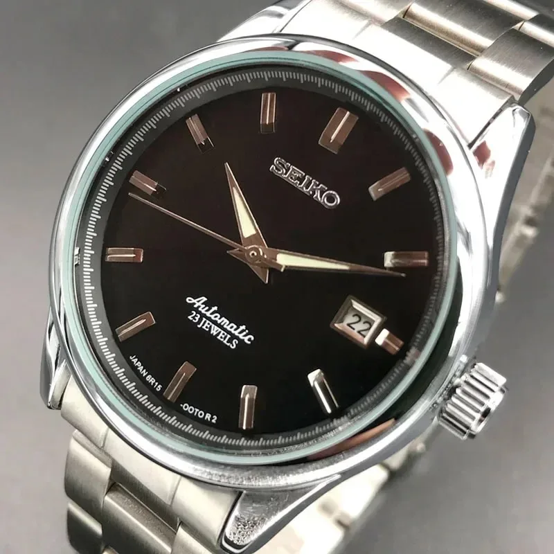 Seiko-relógio mecânico automático masculino, faixa de aço simples, relógio impermeável, marca na moda, moda casual, vida, SARB035, novo, 2024