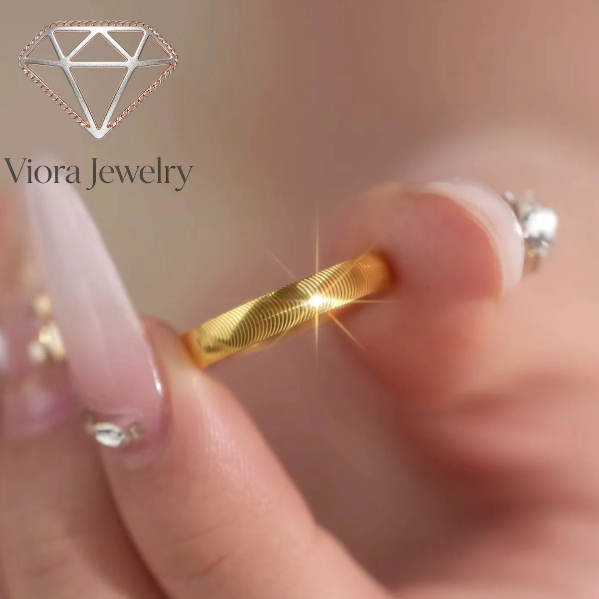Viora Jewelry Sparkling Cat's Eye Ring Women's 24K Gold AU999 - Cat's eye gold ring with exquisite vibe, AU999 gold, BFF matchin