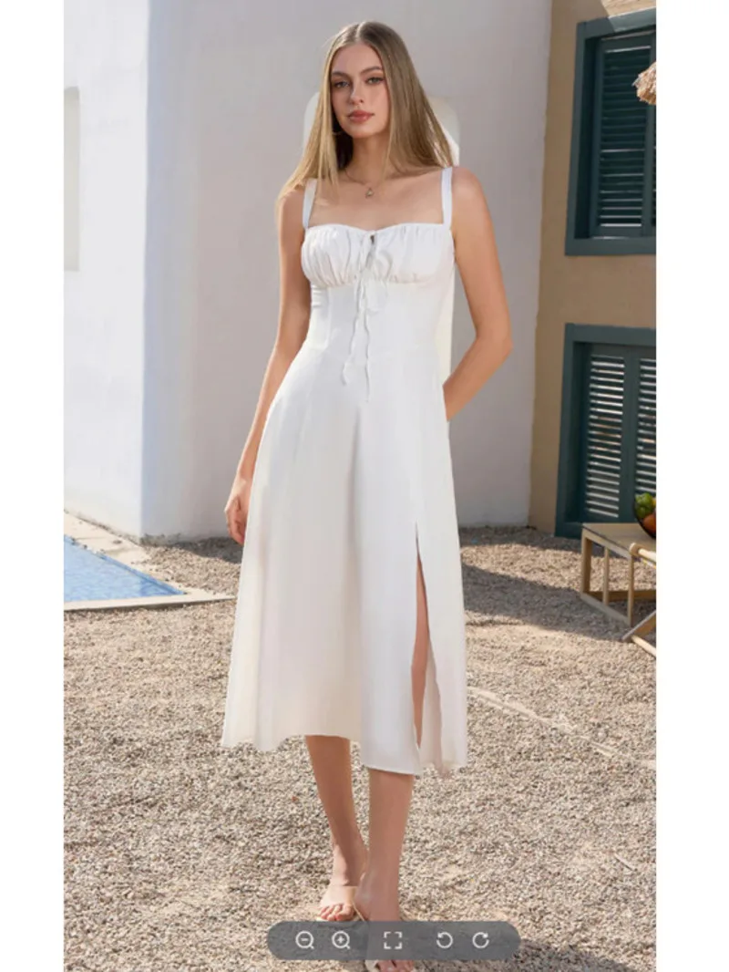 ファッションセクシーなスプリット女性ボヘミアロングドレス夏の高級エレガントな V ネックノースリーブスリップフラワービーチサンドレスマディドレス BQ8W