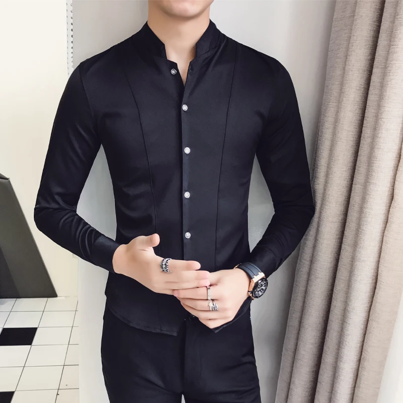 Men Clothing High End Spring Long-Sleeved Men\'s Shirts Stand Collar Slim Fit Casual Business Dress Shirts for Men Plus Size 4XL