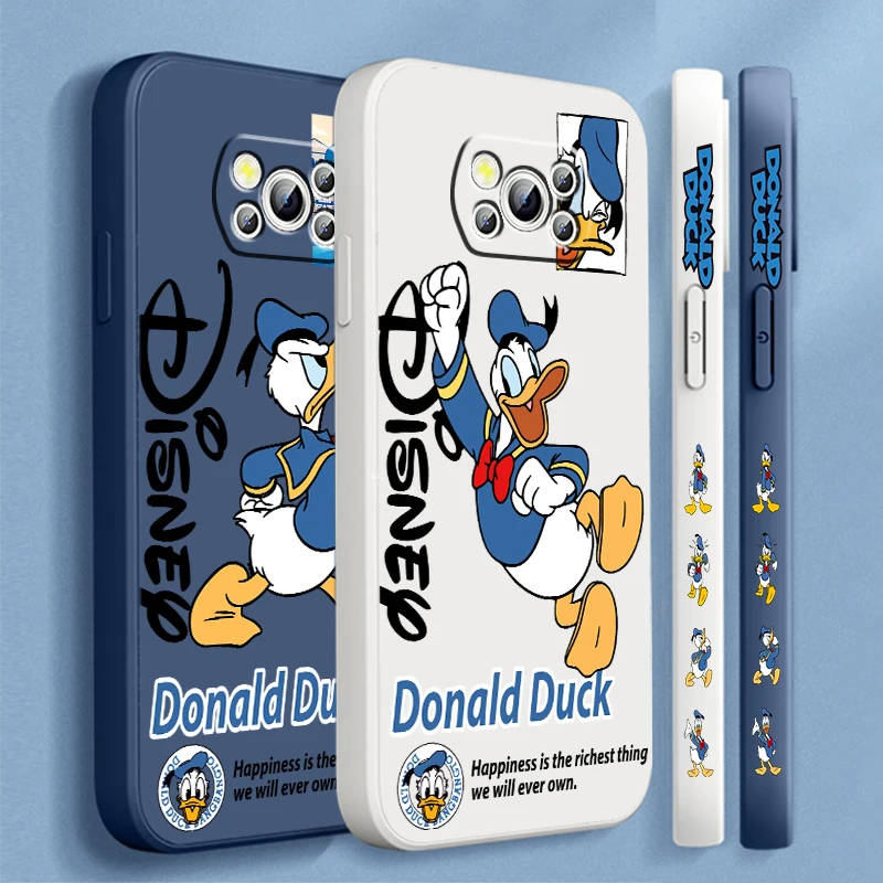 

Cute Donald Duck Disney Liquid Left Rope For Xiaomi Mi Poco X6 X5 X4 X3 M6 M5 M5S M4 M3 F5 F4 F3 C65 C55 C40 Pro 5G 4G Cover