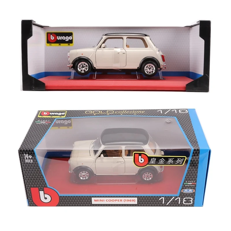 In Stock Bburago 1:18 1969 Bmw Mini Cooper Alloy Miniature Diecast Model 1969 Mini Cooper Retro Car Model Toy Kid Christmas Gift