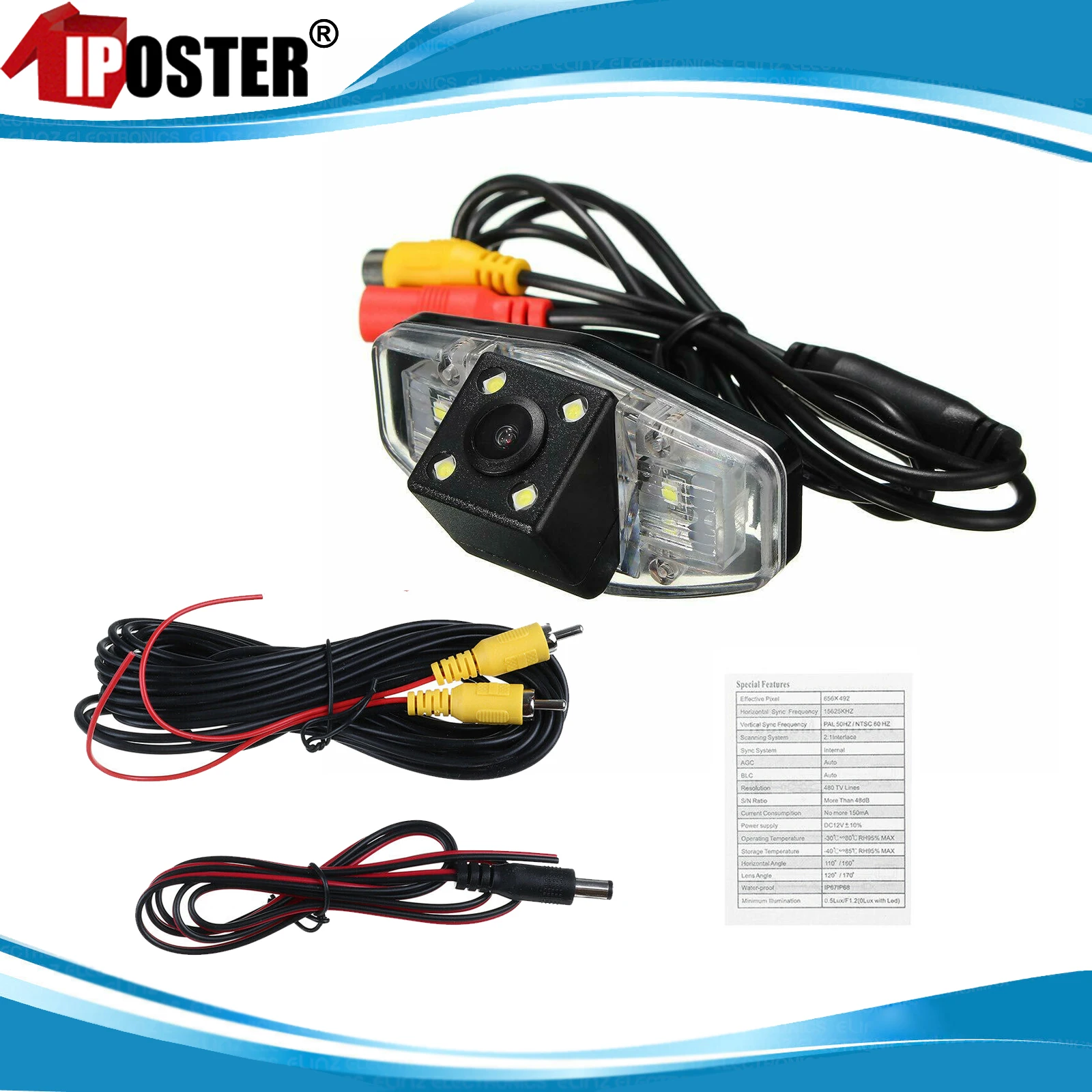 

iPoster Auto Car Rear View Backup Reverse Parking Camera with 4 LED Light for Honda Accord Civic EK FD Pilot Fit Jazz 1998-2013