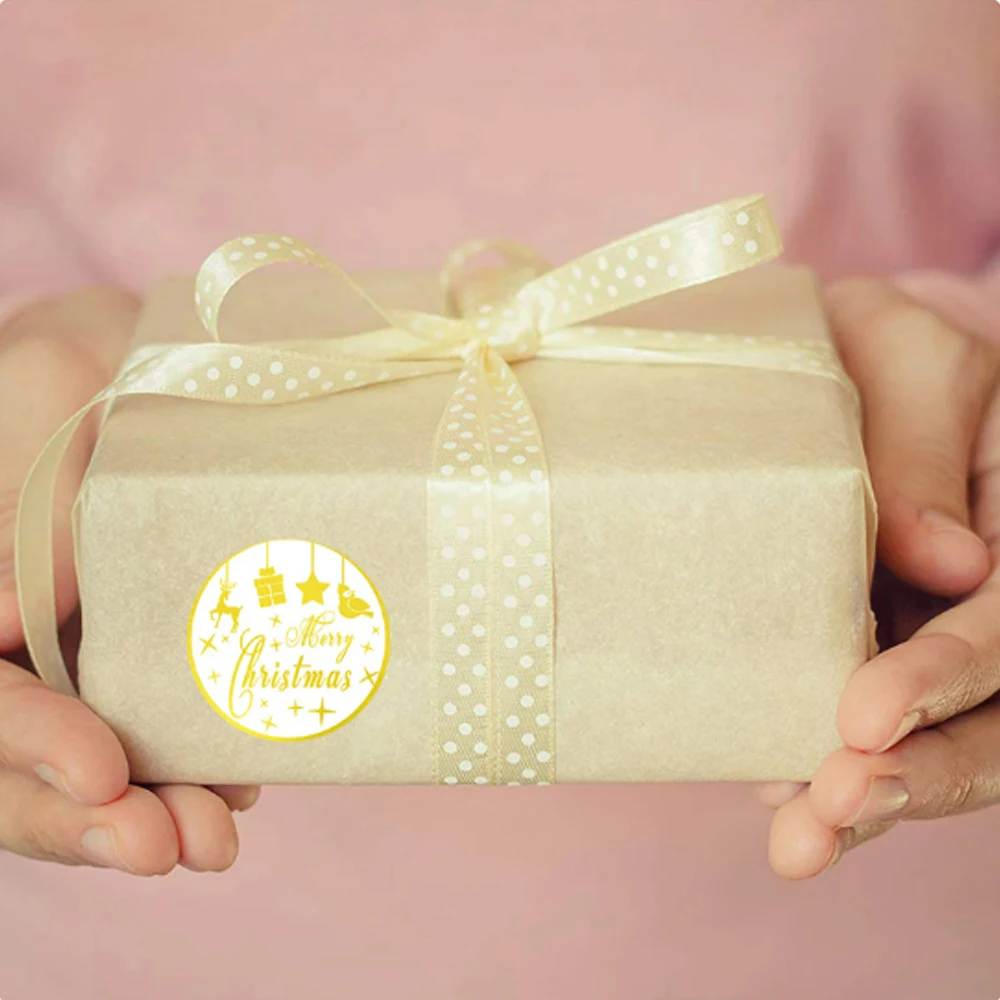 500pcs Bronzing Merry Christmas Labels Sticker 1inch Scrapbooking Stickers  for Holiday Candy Bag Decoration Gift Seals Stickers