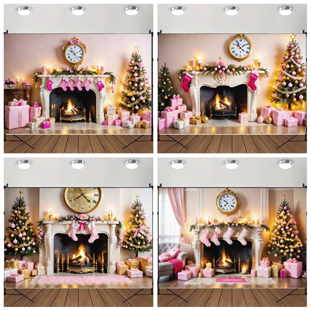 

MOON.QG Backgrounds For Photographs Clock Fireplace Christmas Interior Backdrops For Photography Photozone Kids Studio Wallpaper
