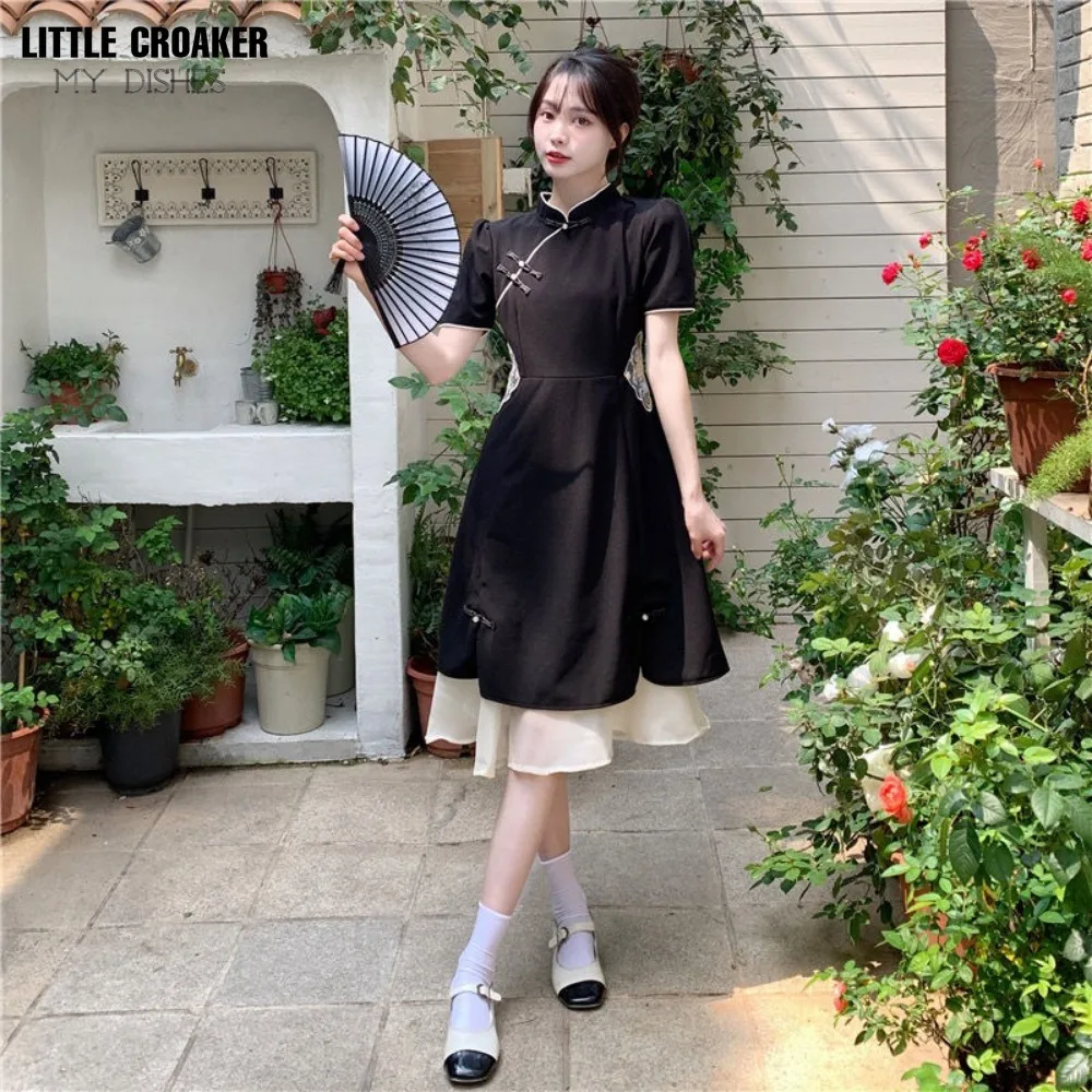 Women Qipao New Chinese Style Retro Style Improved Cheongsam Dress 2023 Summer New Waistband Slimming Style Dress