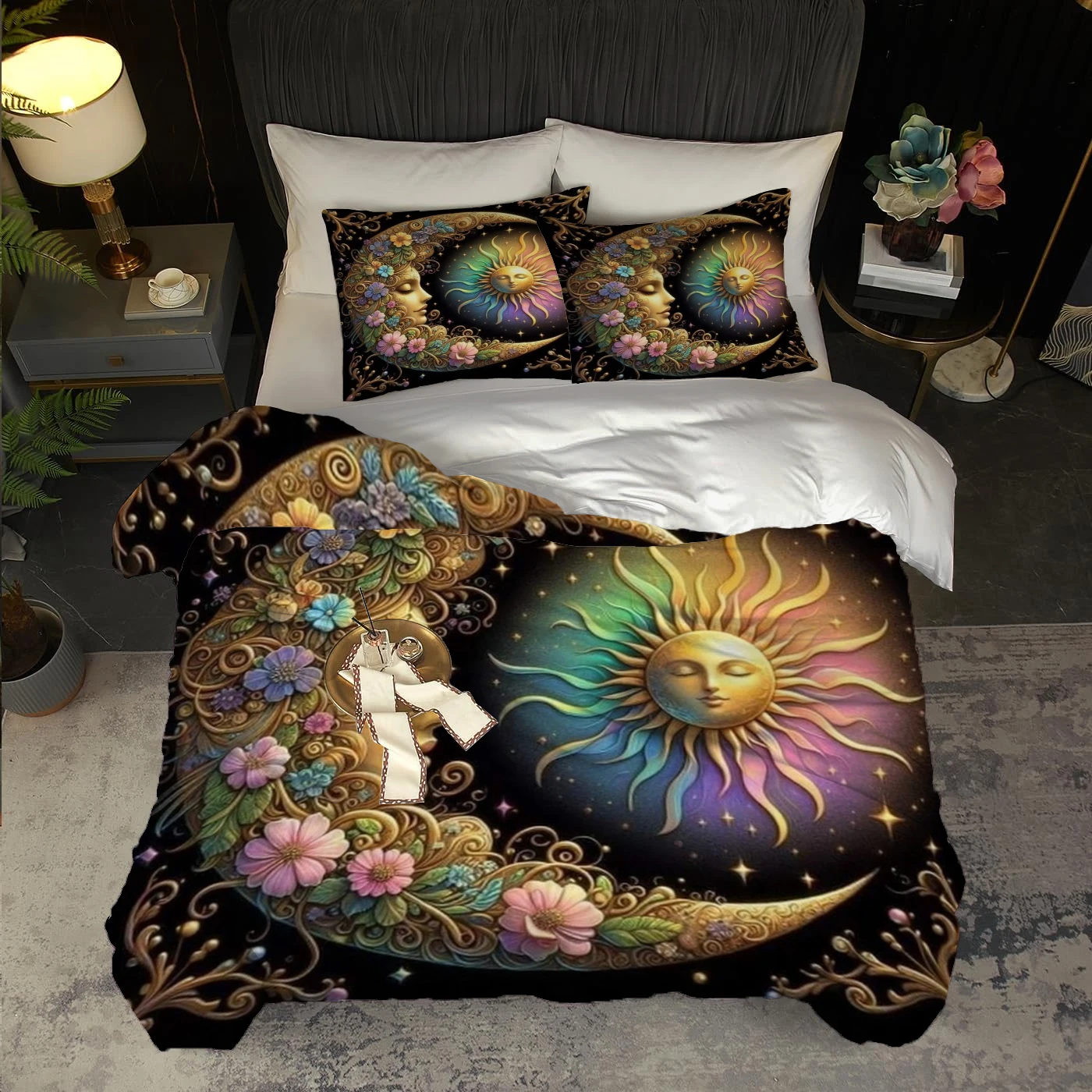 

Flower Moon and Colorful Day 3D Printing Quilt Cover Simple Style Quilt Cover Soft and Comfortable Quilt Cover