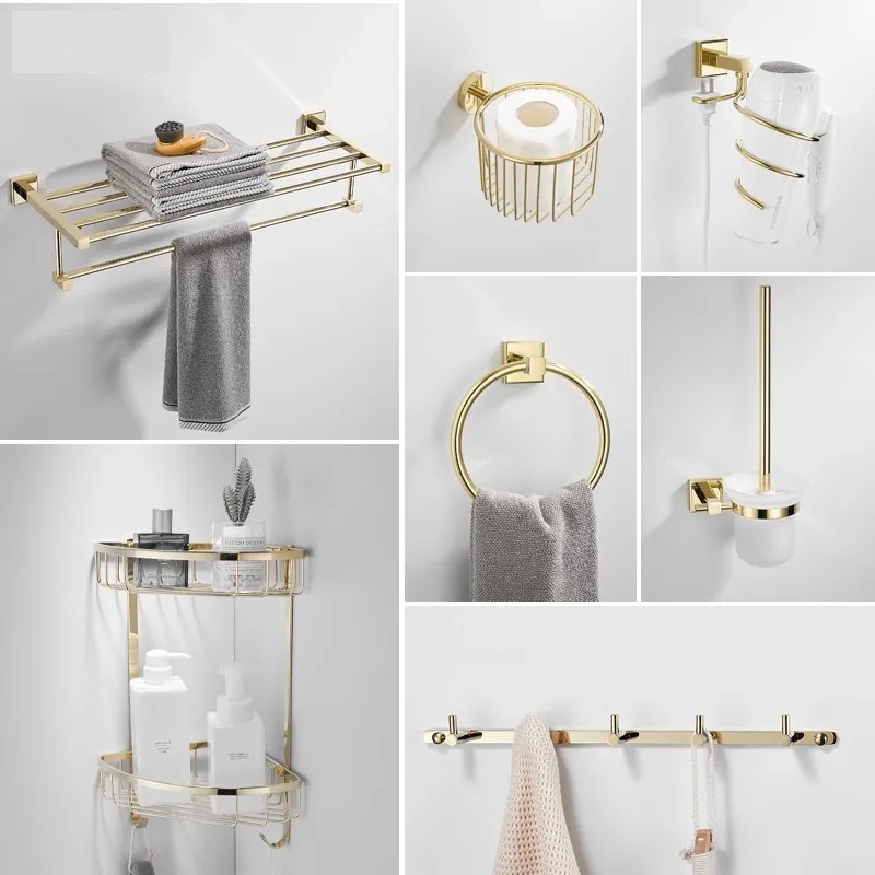 الأجهزة الصحية الذهبية منتجات إكسسوارات الحمام المربعة المصنوعة من النحاس الصلب، حامل المناشف، مجموعة حلقات المناشف البارية #2