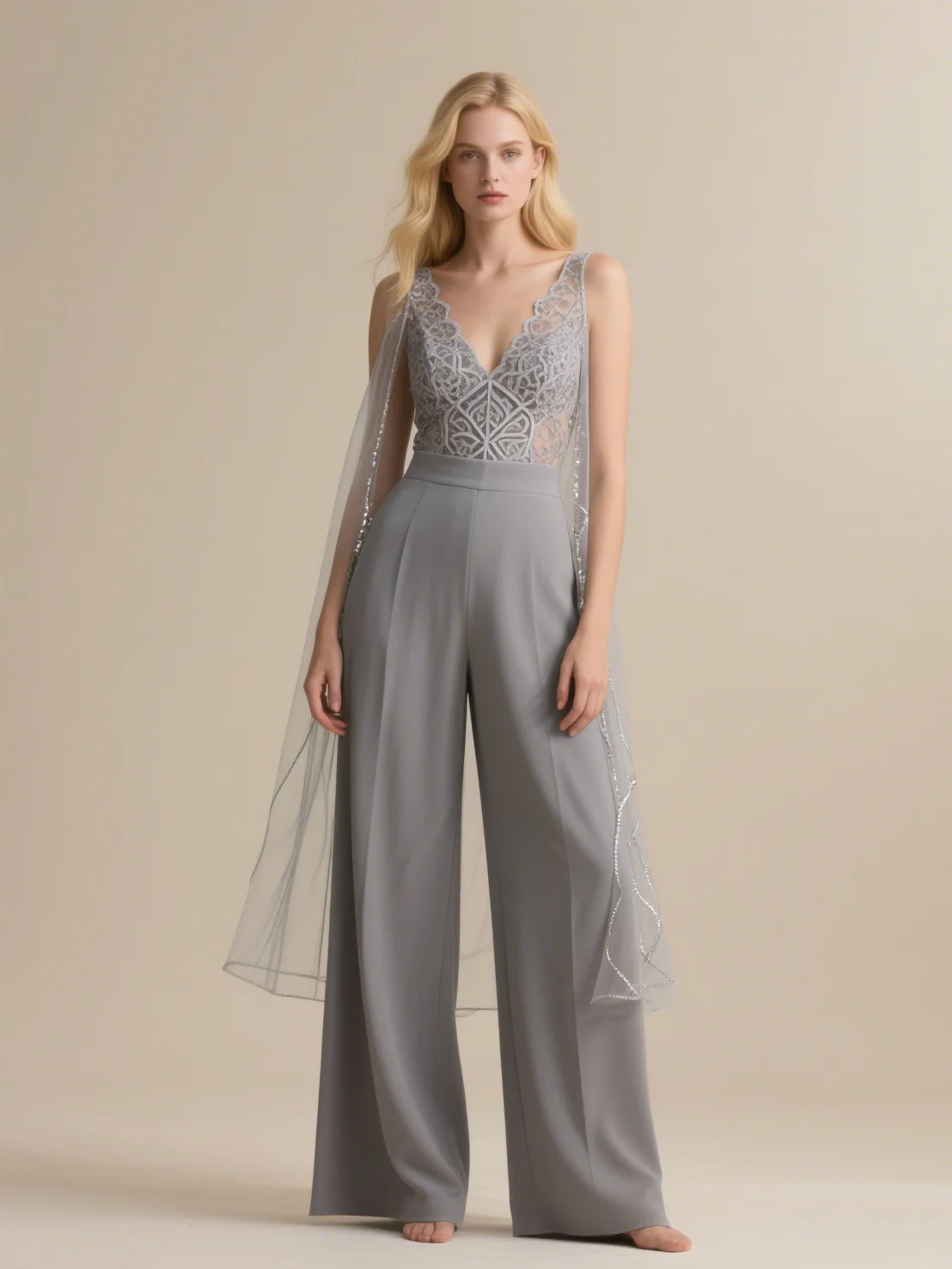 Elegant Jumpsuit Evening Prom Sequin Embellished Chiffon Sleeveless V Neck Floor Length Wedding Guest Dress 2025 free customized